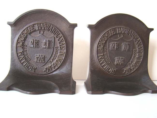 A pair of Antique Bookends by Bradley & Hubbard circa 1928 with the seal of HARVARD COLLEGE — image 2